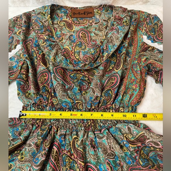 Pink and Silver Gypsy Bohemian Asymmetrical Layered Midi Dress w/ Crochet Trim - Picture 12 of 16